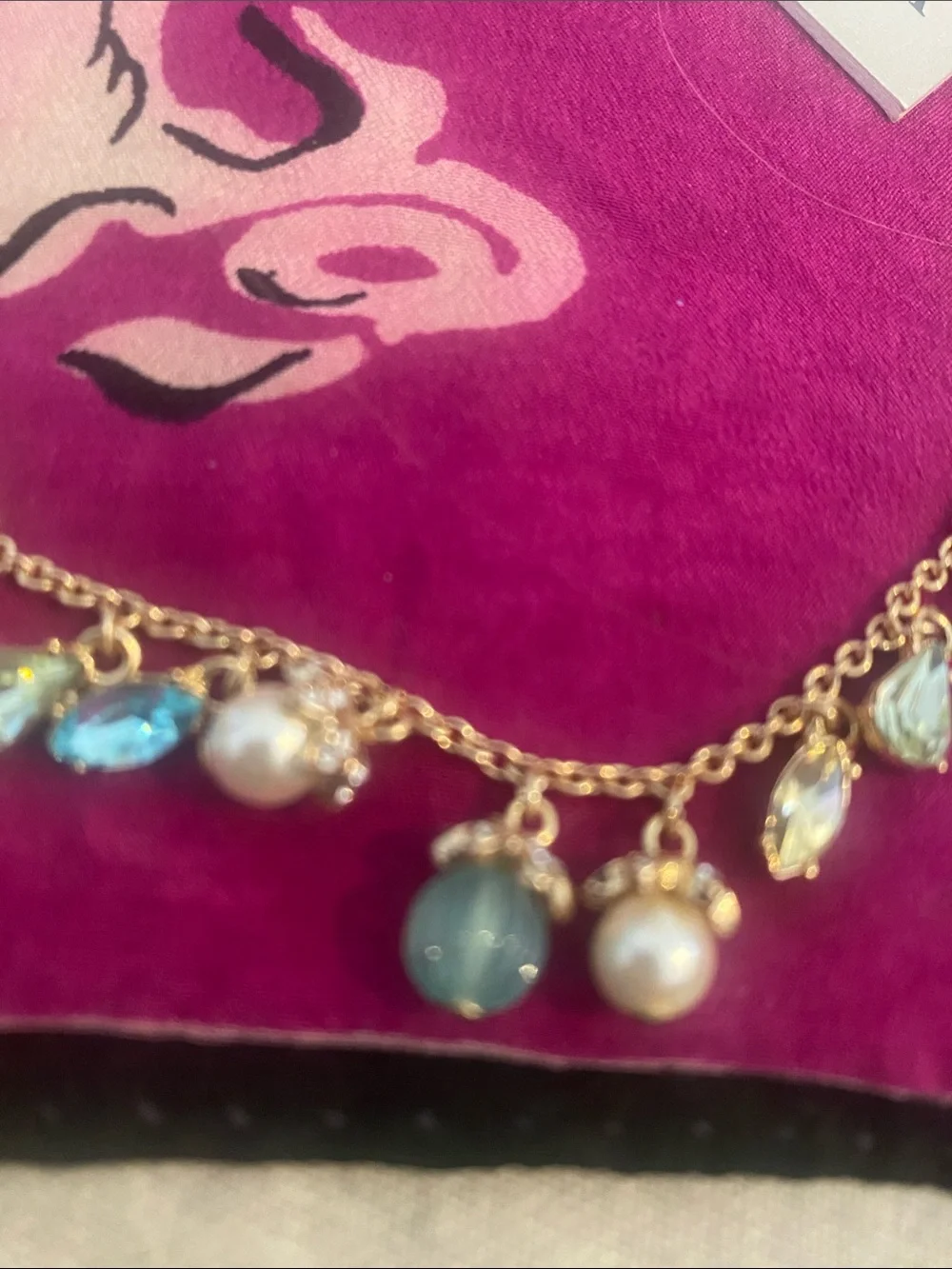 Marchesa Gold Necklace with Pink, Blue and Pearl Accents